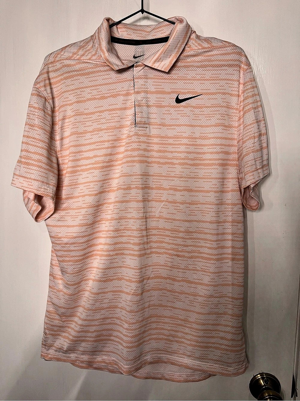 Nike Dri-FIT ADV Tiger Woods Striped Golf Polo Pink & White Small